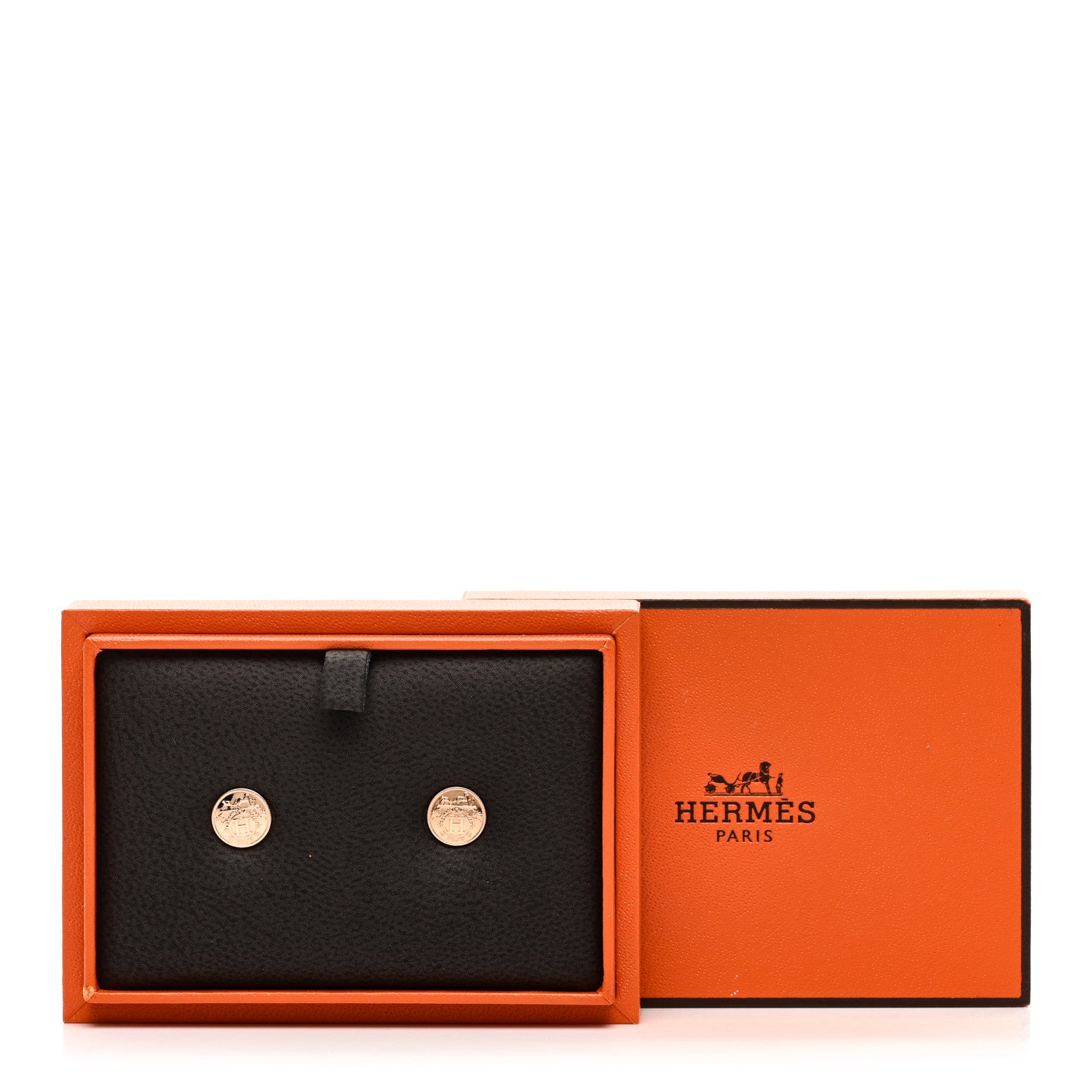 Hermes 18K Rose Gold TPM Ex-Libris Stud Earrings 5 of 5