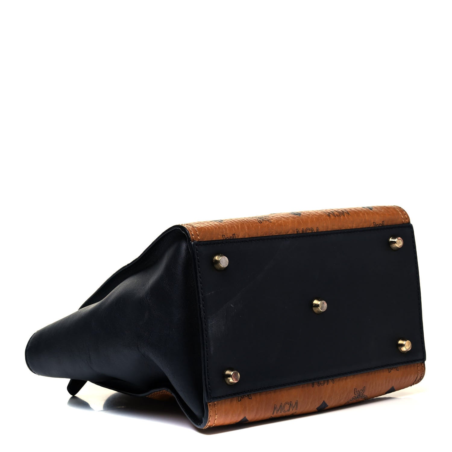 MCM Visetos Small Kathy Double Zip Tote Cognac Black 4 of 9