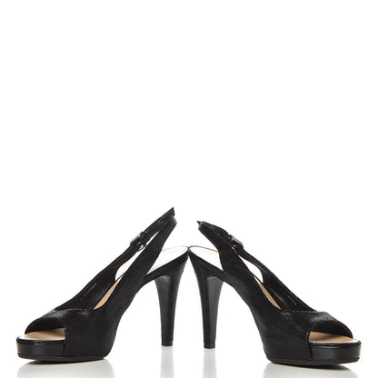Chanel Shimmer Fabric Peep Toe Slingback Pumps 37.5 Black 6 of 13