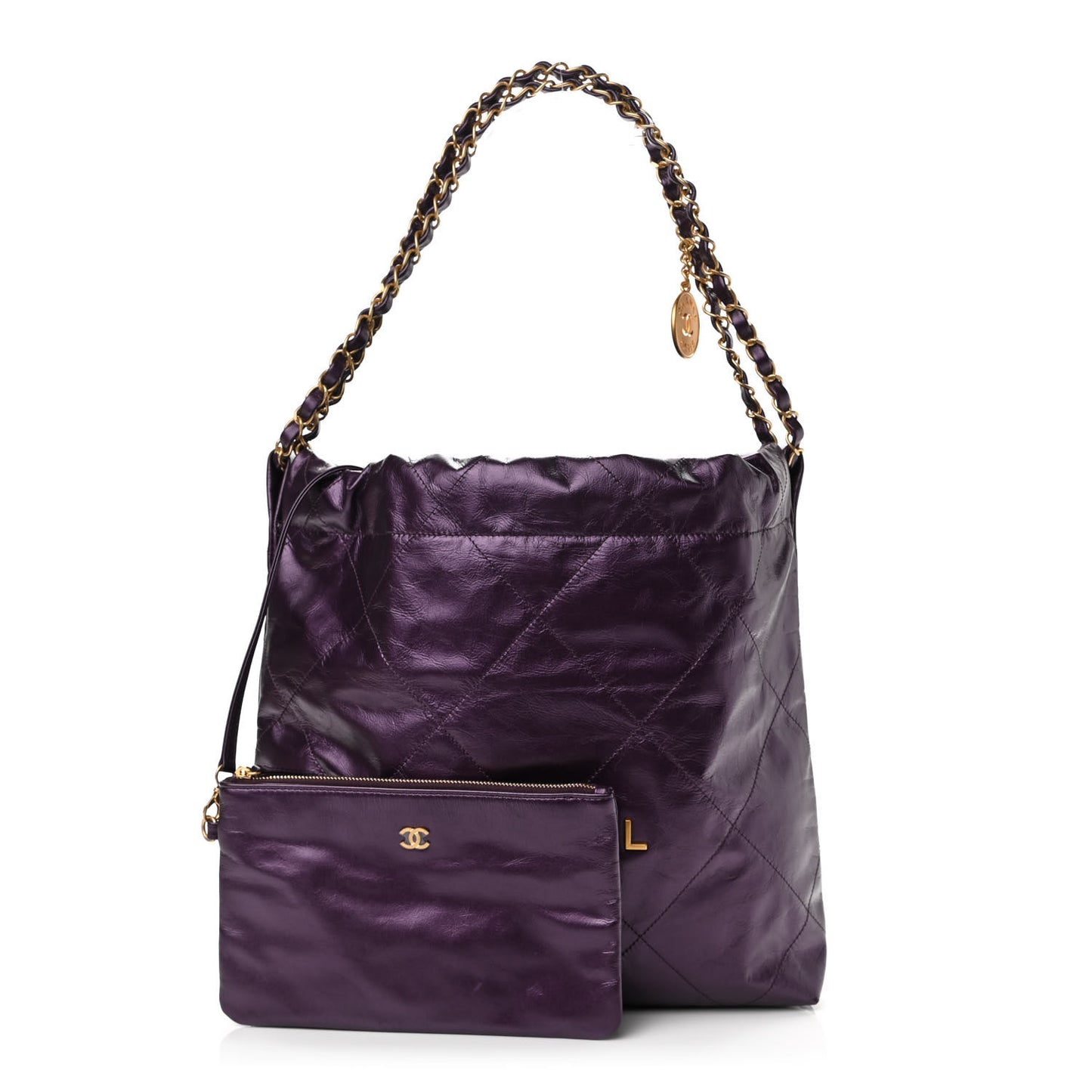 Metallic Calfskin Quilted Small Chanel 22 Purple