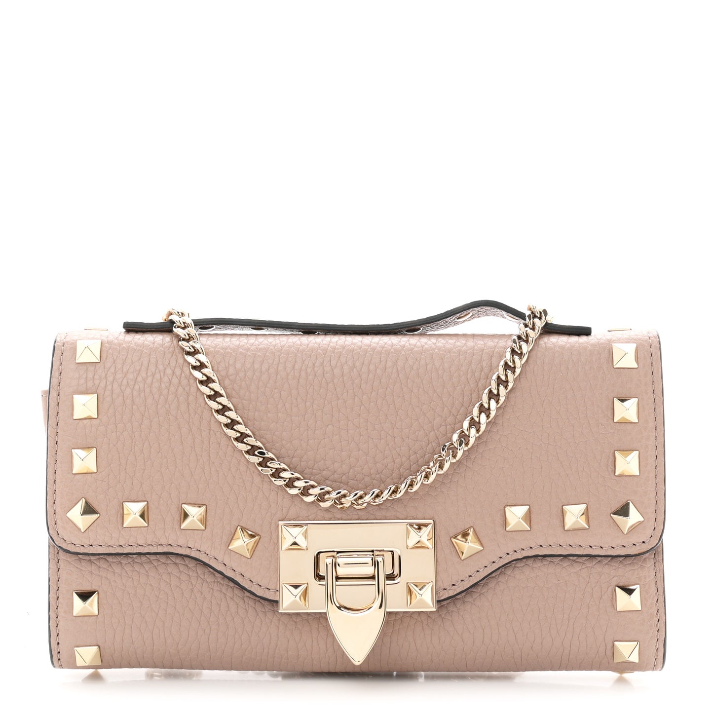Pebbled Calfskin Rockstud Flip Lock Wallet On Chain Poudre