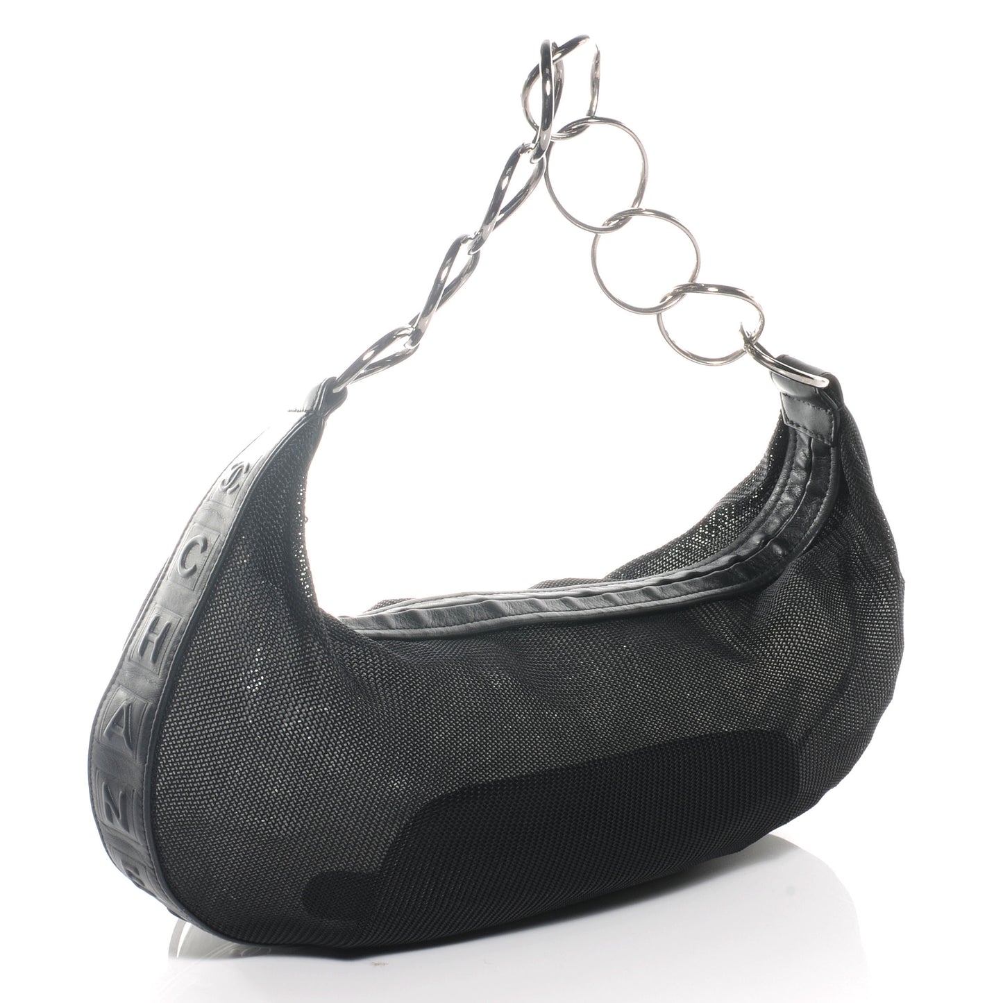 Mesh and Leather Sport Tassel Hobo Black