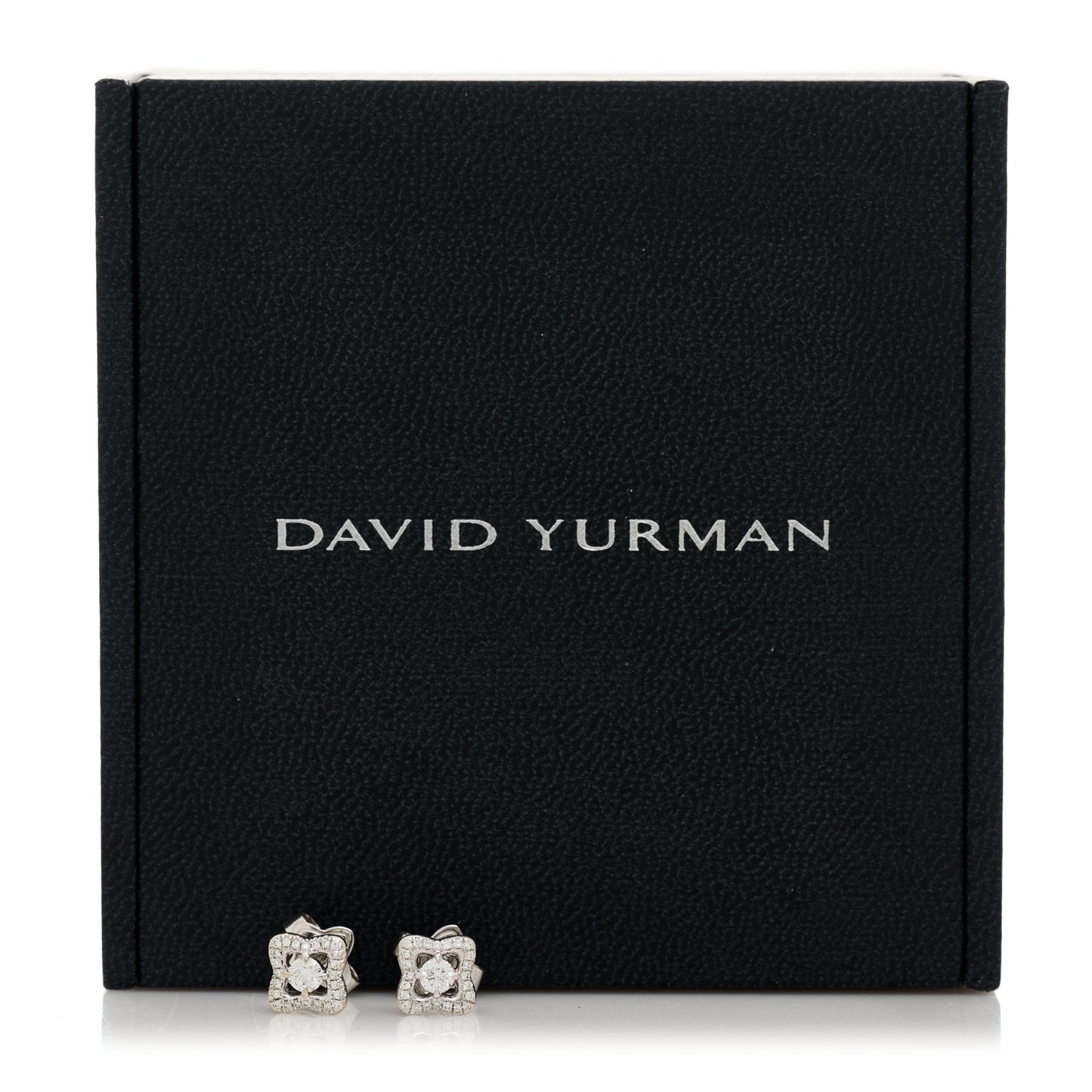 18K White Gold Diamond 9mm Venetian Quatrefoil Stud Earrings