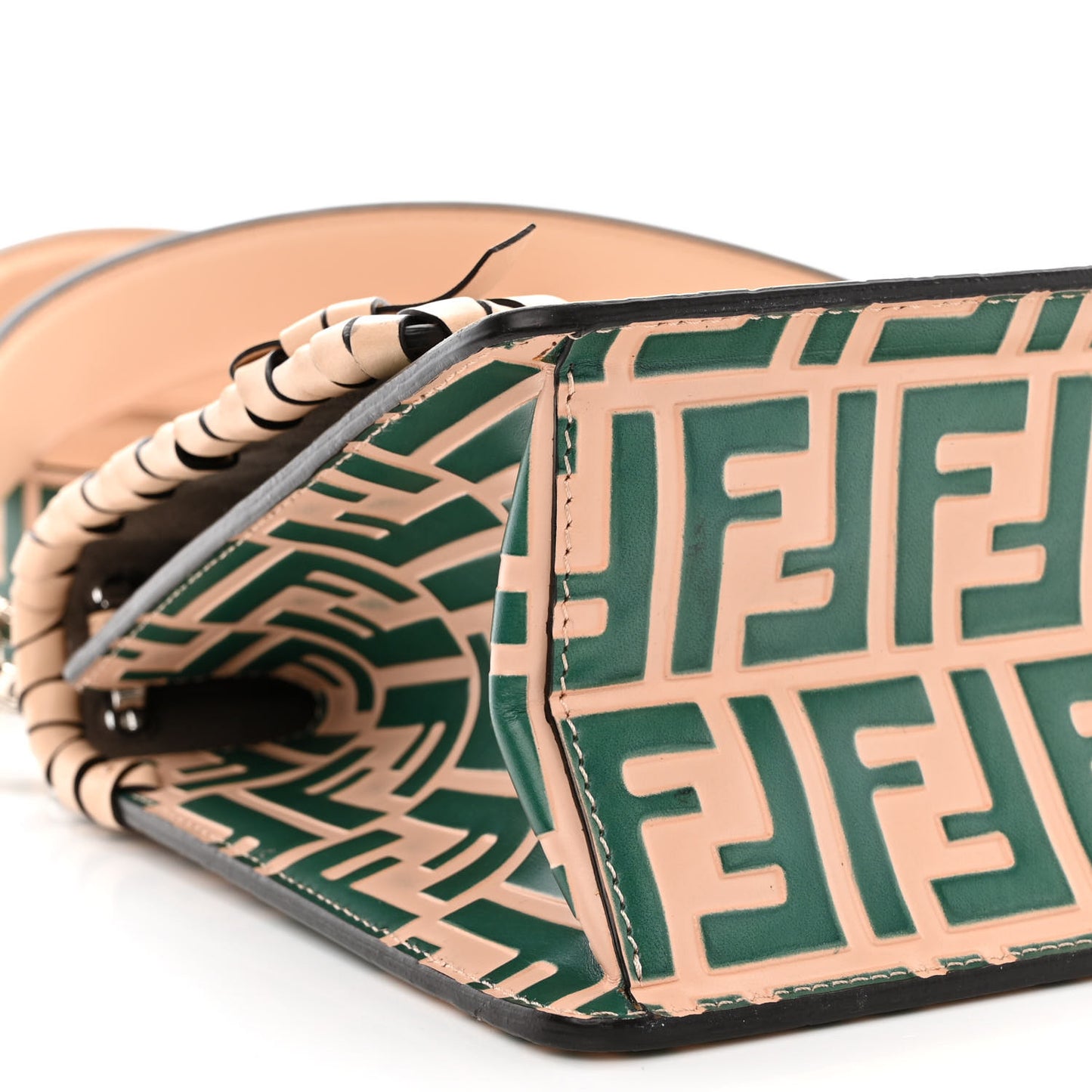 Vitello Century F is Fendi Whipstitch Threads FF Embossed Kan I Shoulder Bag Plaster Giada