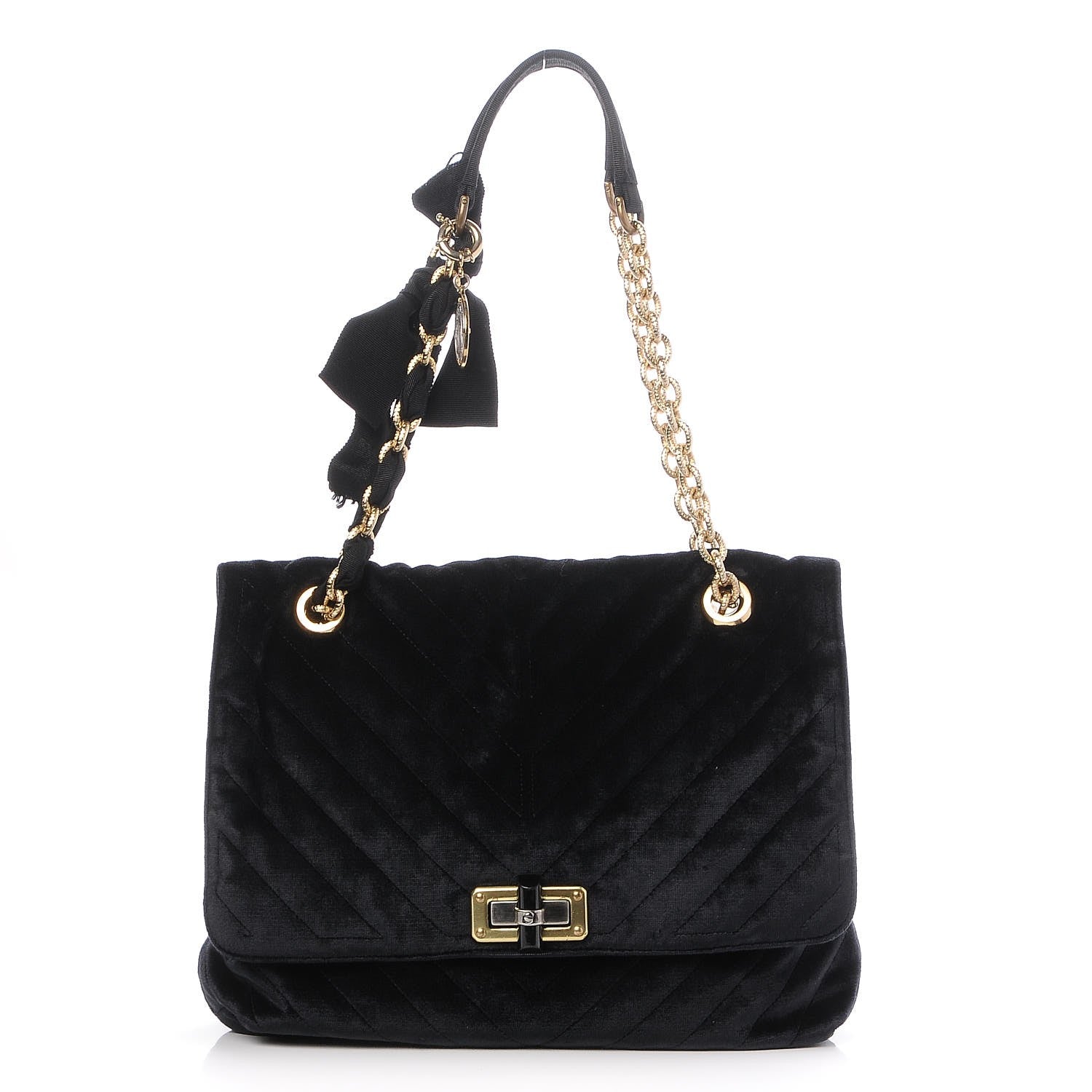 Lanvin Velvet Quilted Medium Happy Shoulder Bag Black 1 of 6