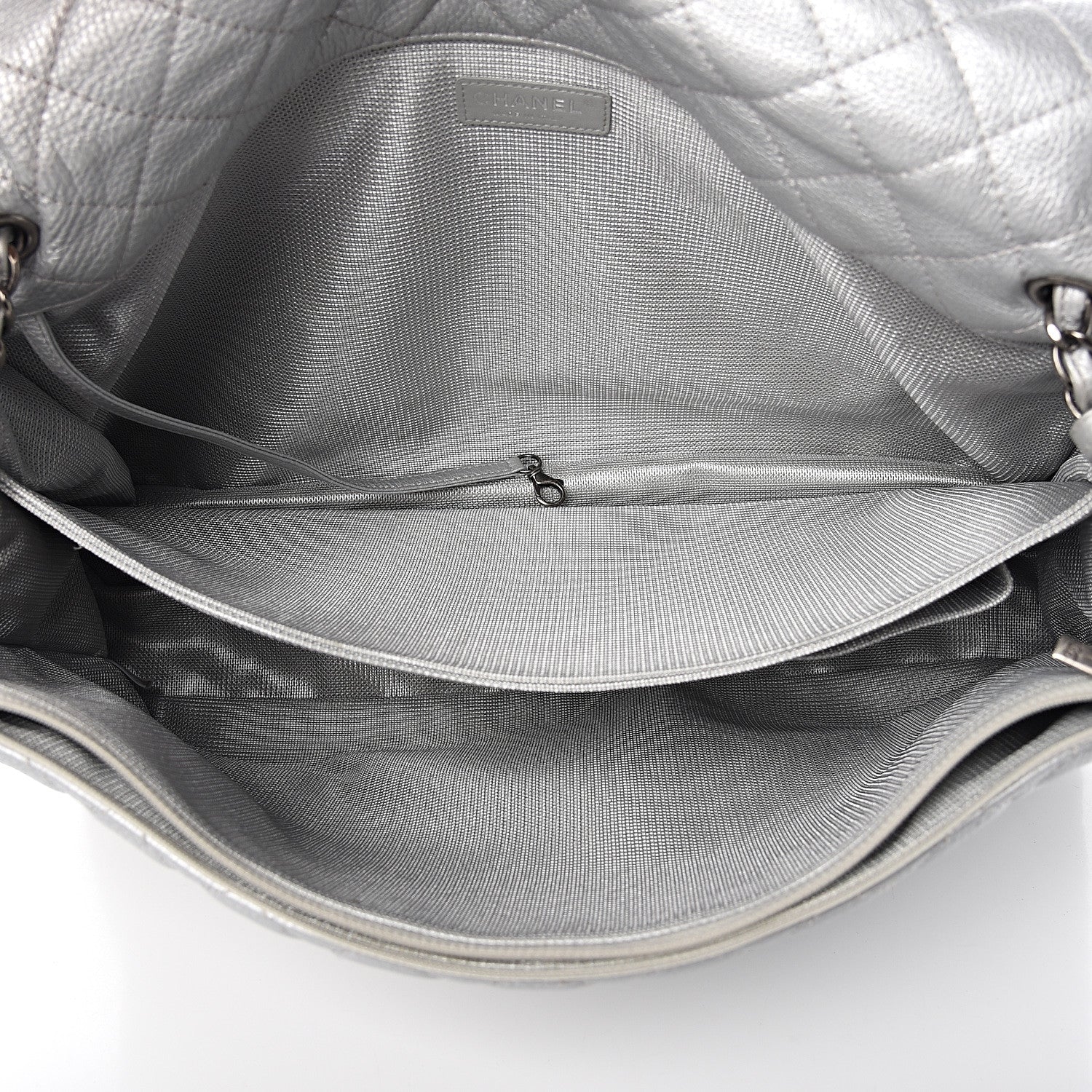 Chanel Metallic Calfskin Quilted XXL Travel Flap Bag Silver 4 of 9