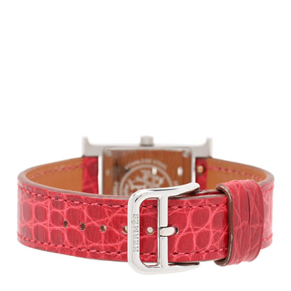 Hermes Stainless Steel Alligator Diamond Mother of Pearl 21mm Heure H Hour Quartz Watch Framboise 3 of 4