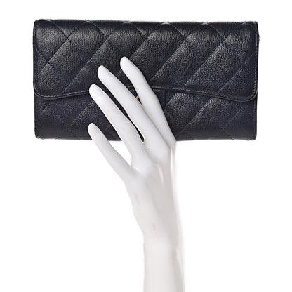 Chanel Letter Calfskin Embossed Quilted Large Gusset Flap Wallet Navy 2 of 15