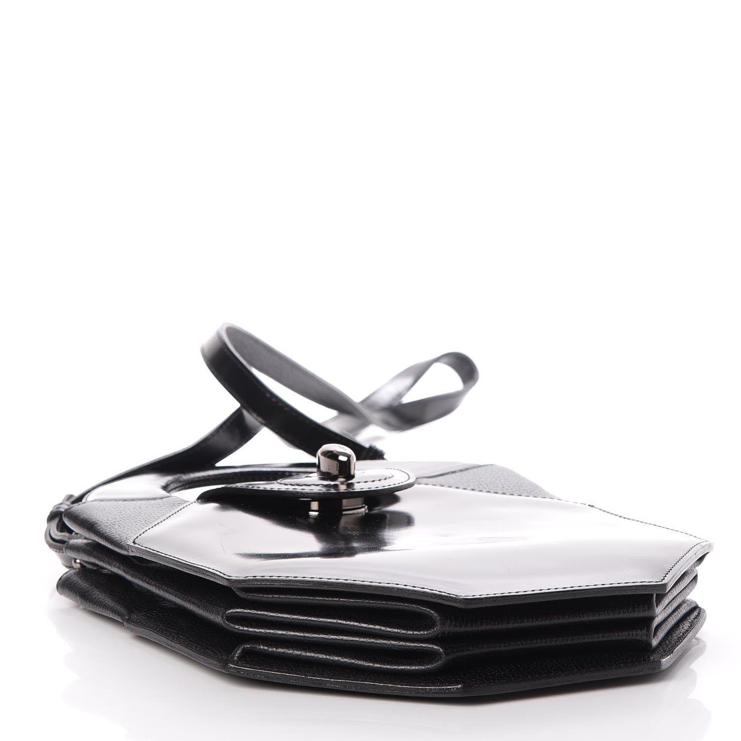 Dolce & Gabbana DELVAUX Patent Calfskin Twist Lock Shoulder Bag Black 4 of 18
