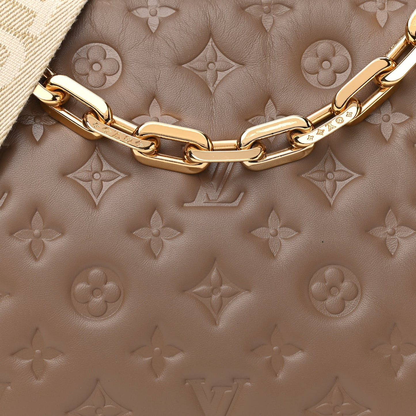Lambskin Embossed Monogram Coussin PM Taupe