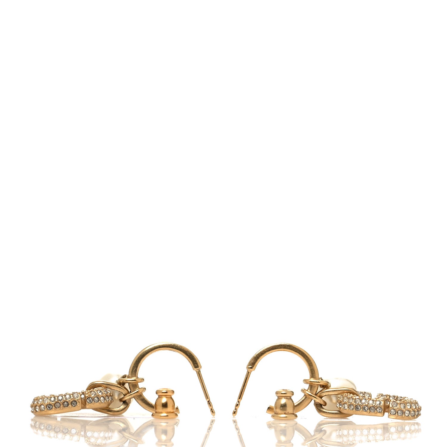 Christian Dior Pearl Crystal CD Hoop Earrings Gold 3 of 4