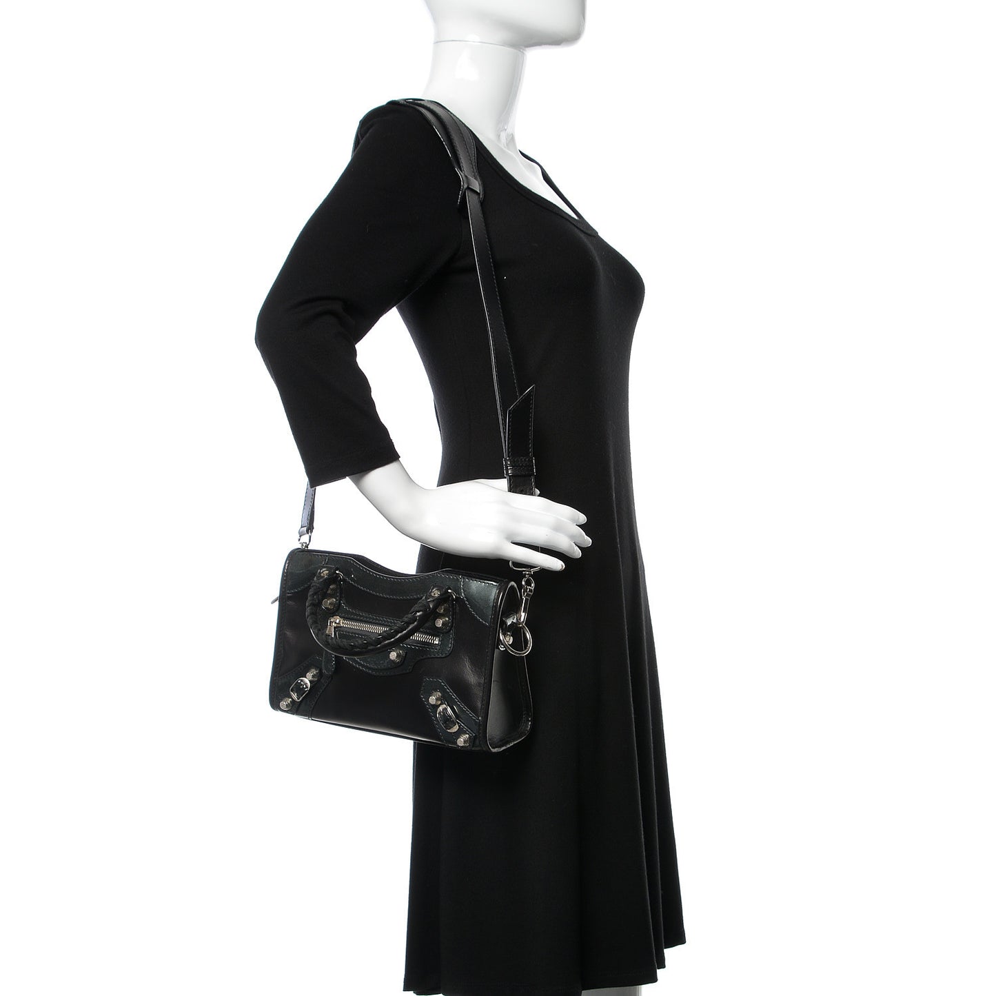 Smooth Calfskin Metallic Patent Giant 12 Silver Hardware Mini City Black Gris