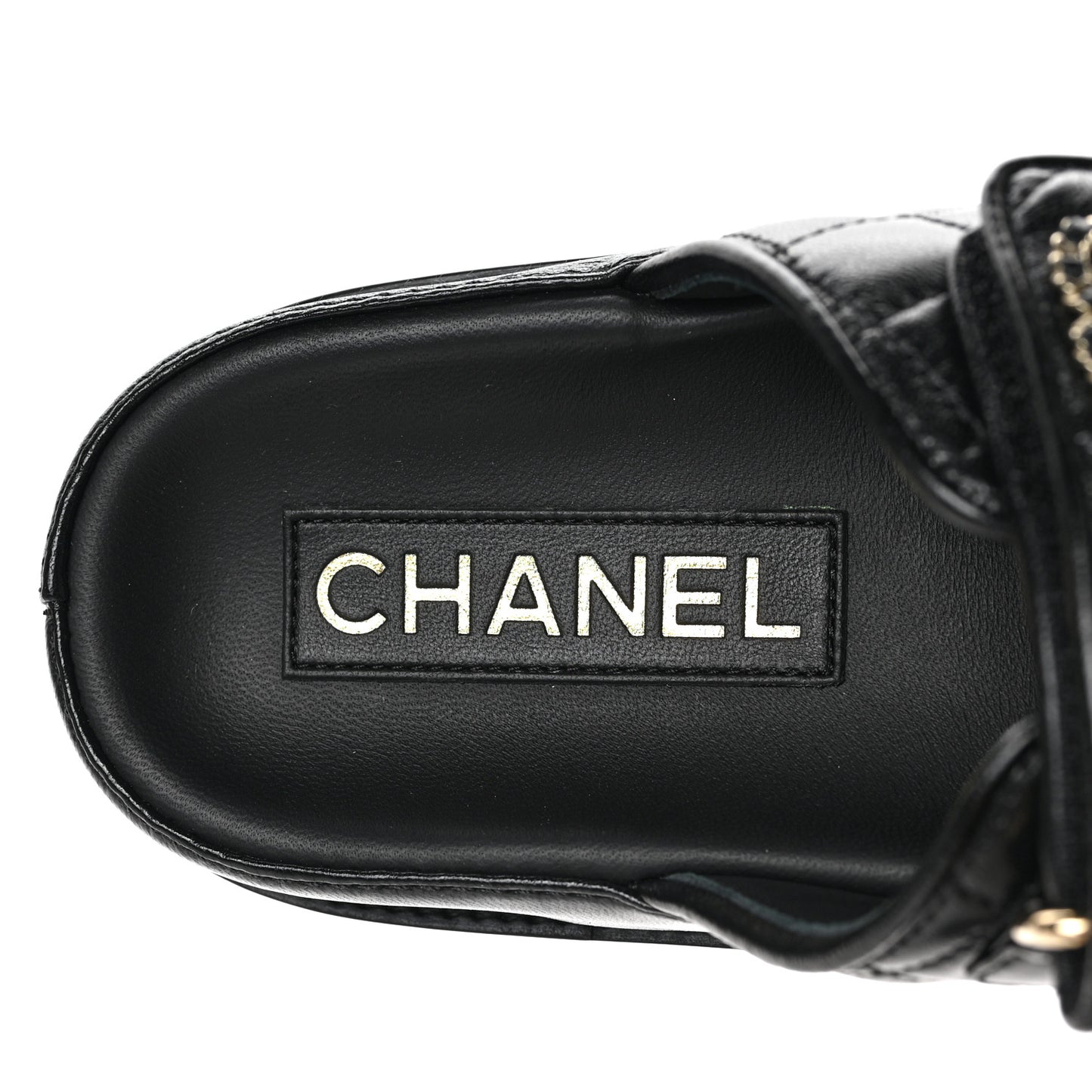 Lambskin Quilted Velcro Dad Chain CC Slide Sandals 36.5 Black