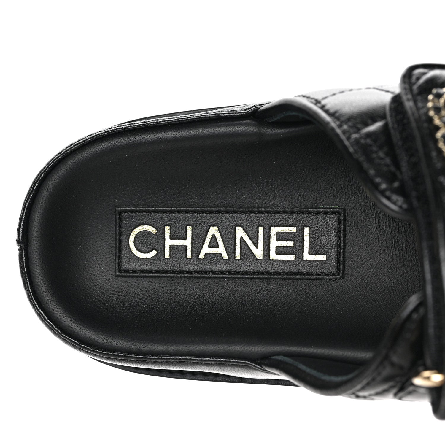 Chanel Lambskin Quilted Velcro Dad Chain CC Slide Sandals 36.5 Black 7 of 9