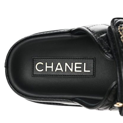 Chanel Lambskin Quilted Velcro Dad Chain CC Slide Sandals 36.5 Black 7 of 9