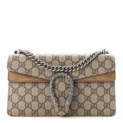 Gucci GG Supreme Monogram Suede Crystal Small Dionysus Shoulder Bag Beige Ebony Taupe 1 of 10