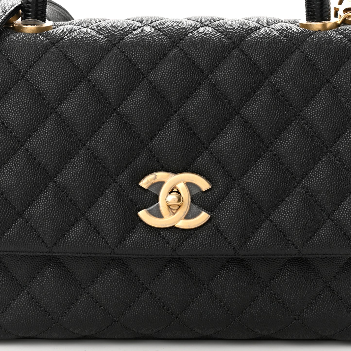 Caviar Lizard Embossed Quilted Small Coco Handle Flap Black