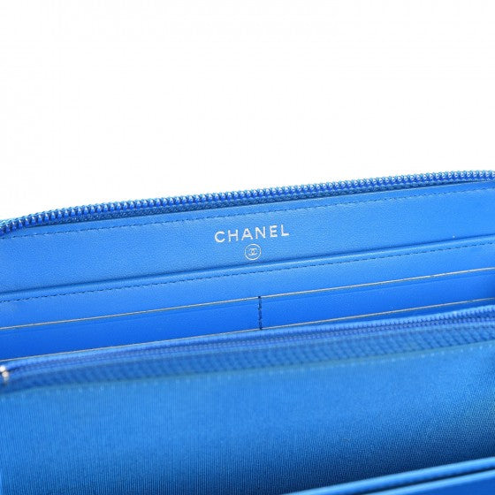 Patent Quilted Boy Zip Around Wallet Light Blue