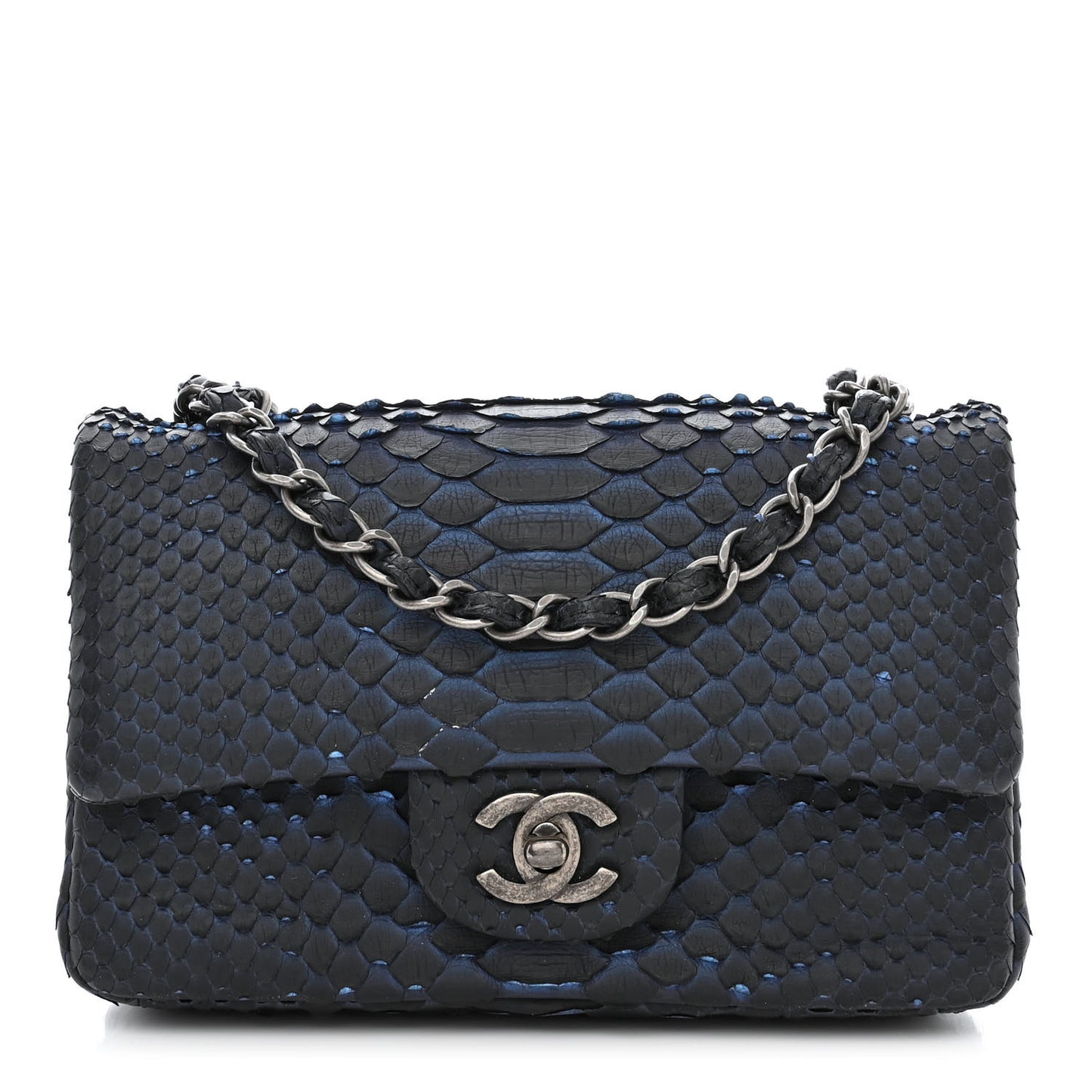 Snakeskin Mini Rectangular Flap Dark Blue