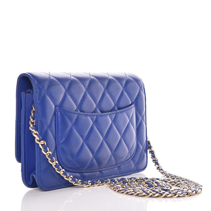 Chanel Lambskin Quilted Wallet On Chain WOC Blue Fonce 3 of 13