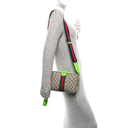 Gucci GG Supreme Monogram Textured Dollar Calfskin Web Ophidia Wristlet Shoulder Bag Beige Ebony Green 2 of 10
