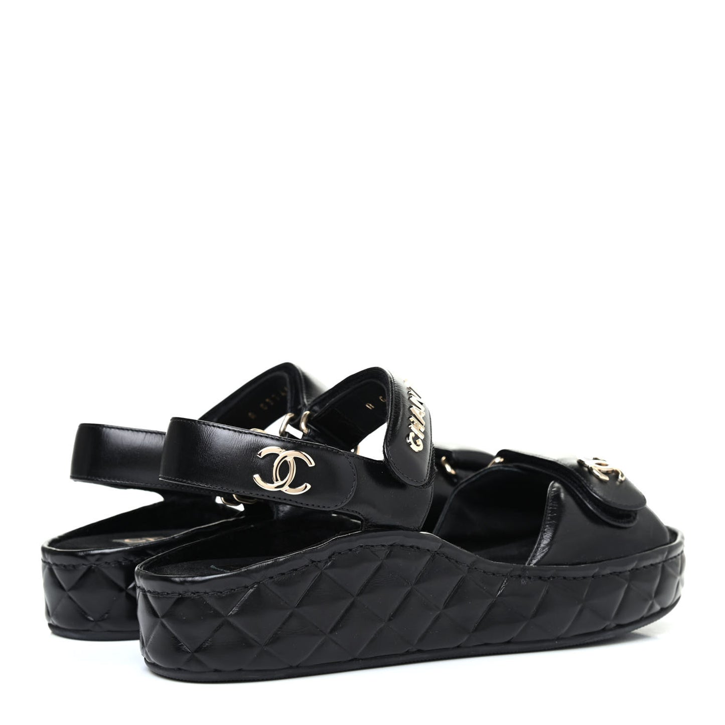 Shiny Calfskin Logo Platform Sandals 39 Black