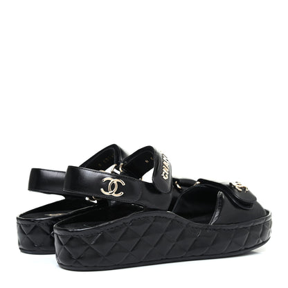 Chanel Shiny Calfskin Logo Platform Sandals 39 Black 3 of 4