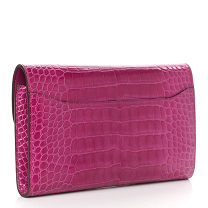 Hermes Shiny Alligator Constance Long Wallet Rose Scheherazade 3 of 14