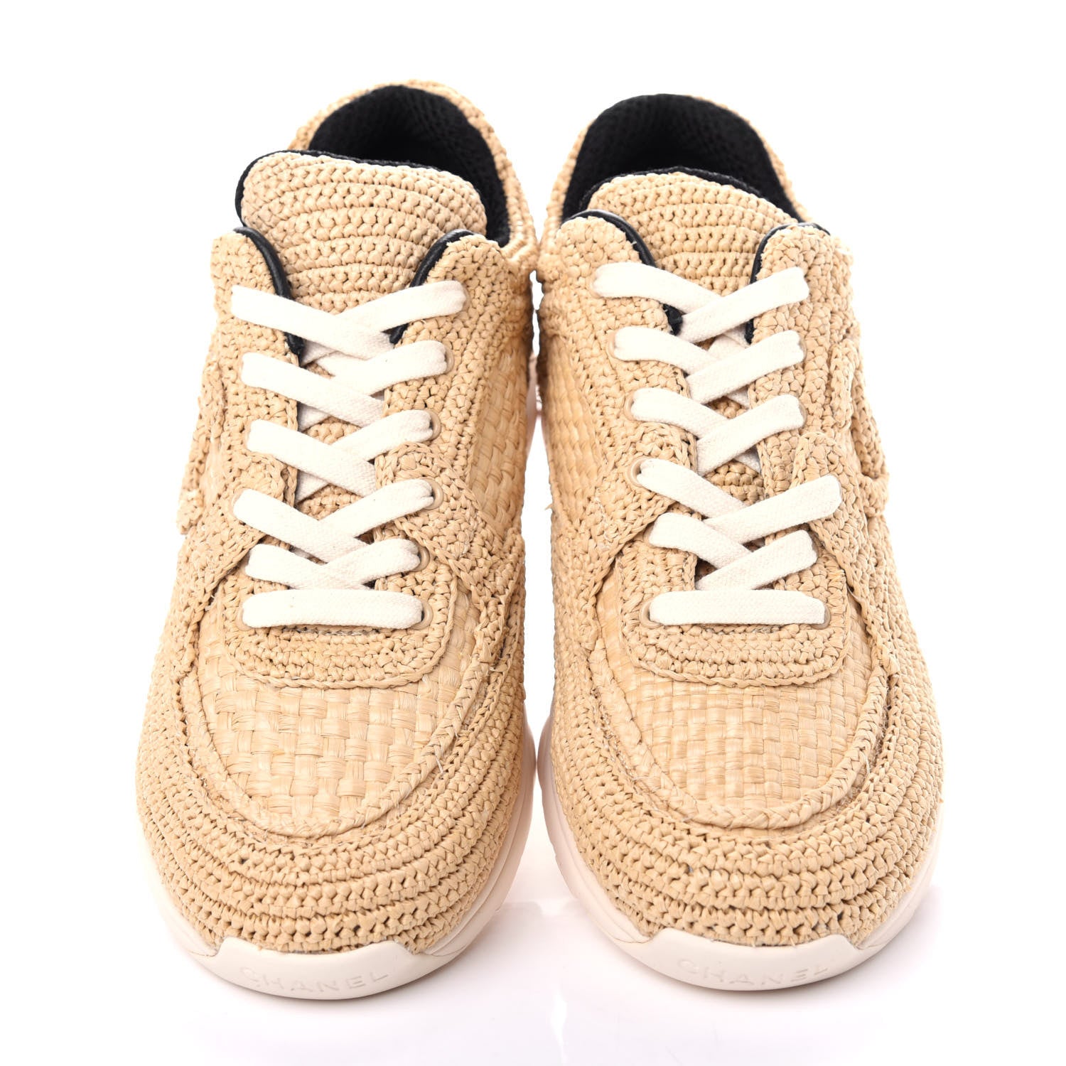 Chanel Braided Raffia Womens CC Sneakers 37.5 Beige 5 of 11