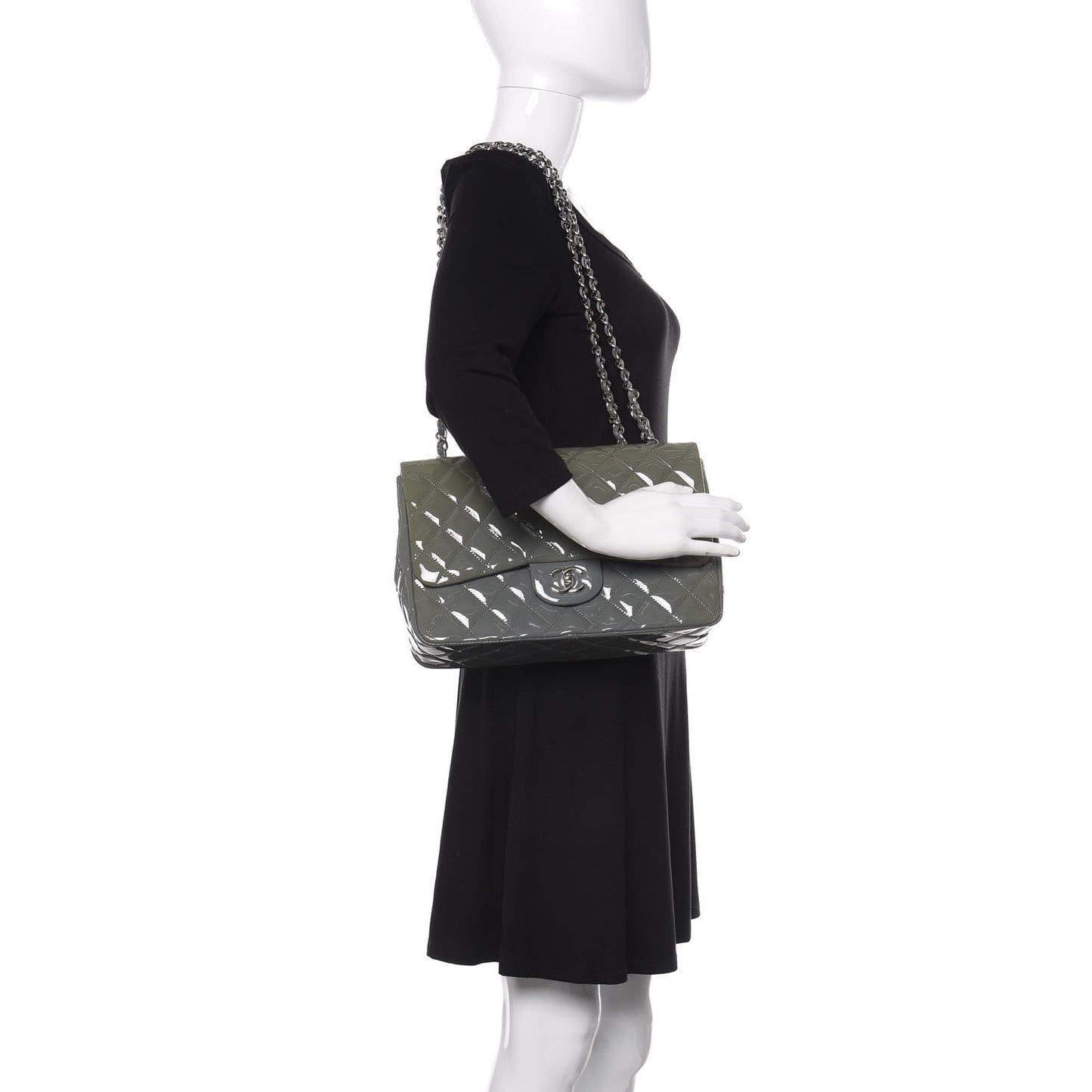 Patent Quilted Jumbo Single Flap Grey