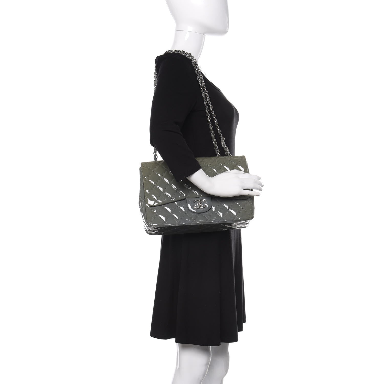 Chanel Patent Quilted Jumbo Single Flap Grey 2 of 12
