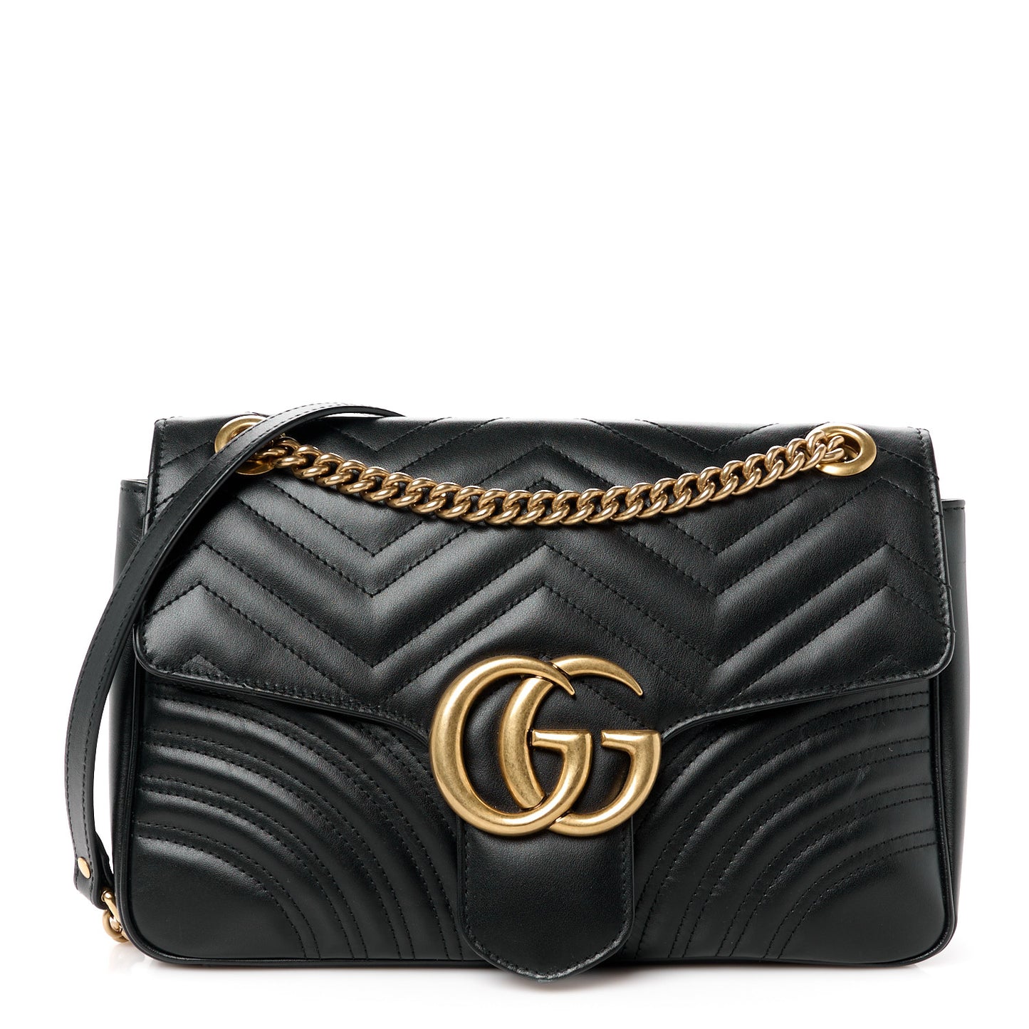 Calfskin Matelasse Medium GG Marmont Shoulder Bag Black