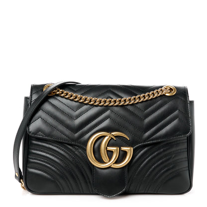 Gucci Calfskin Matelasse Medium GG Marmont Shoulder Bag Black 1 of 12