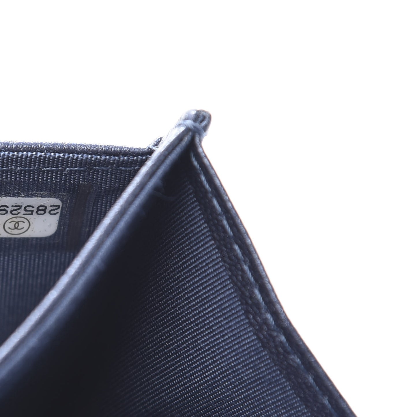 Goatskin Camellia Embossed Flap Card Holder Wallet Dark Blue