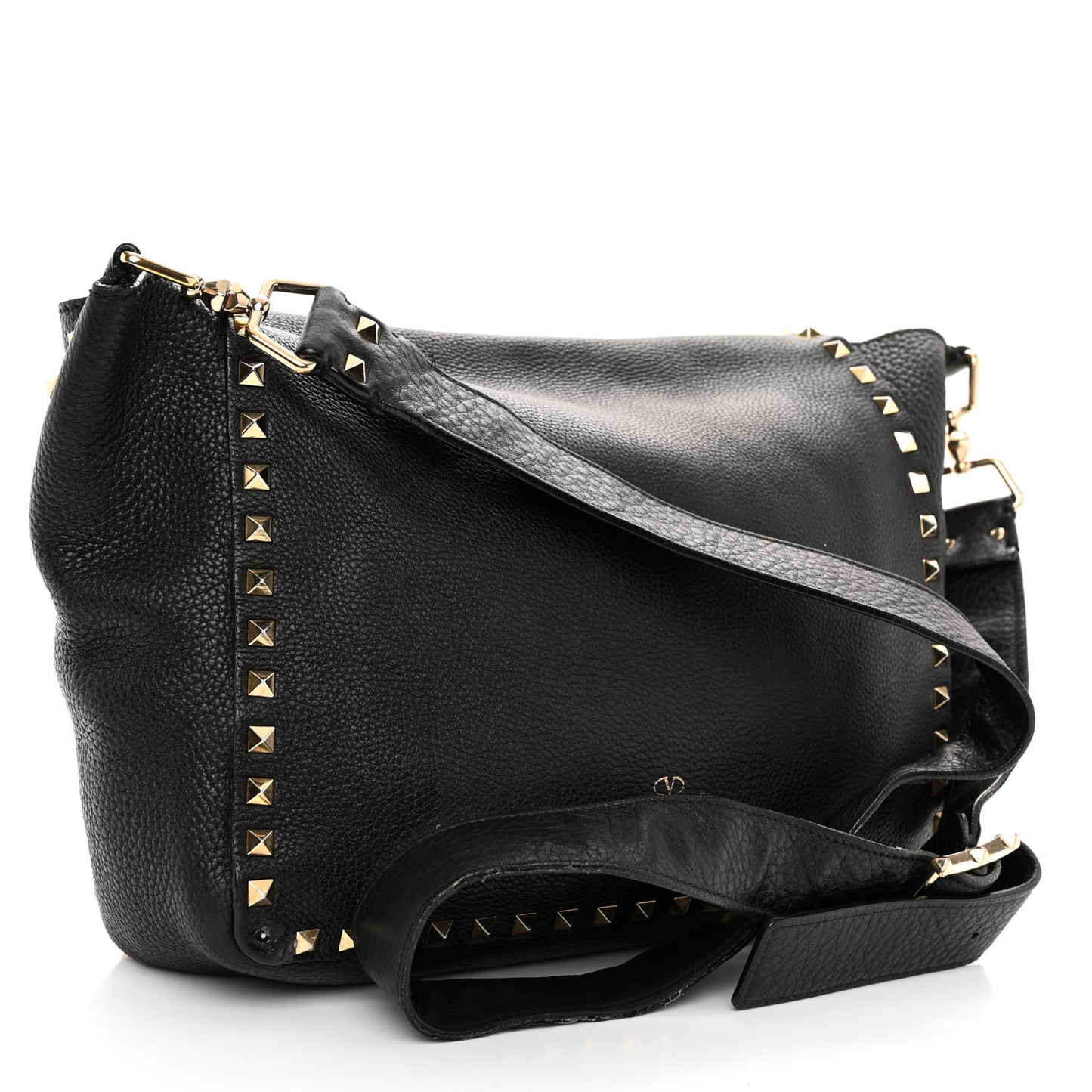 Pebbled Calfskin Rockstud Flip-Lock Messenger Bag Black
