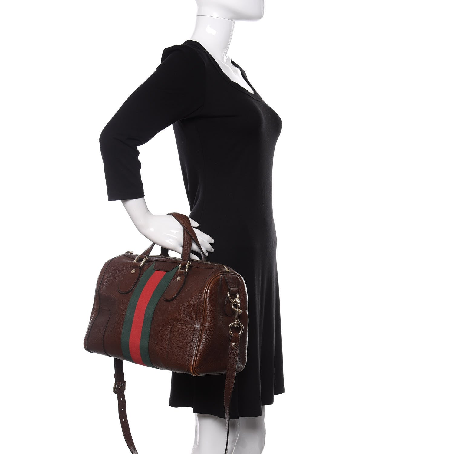 Gucci Calfskin Medium Seventies Web Boston Brown 3 of 16