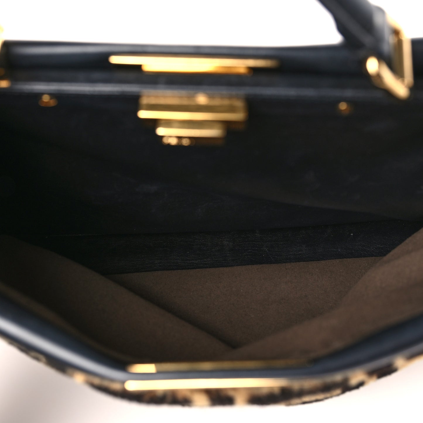Shearling Nappa Macro FF 1974 Medium Peekaboo Iconic Satchel Tobacco Black
