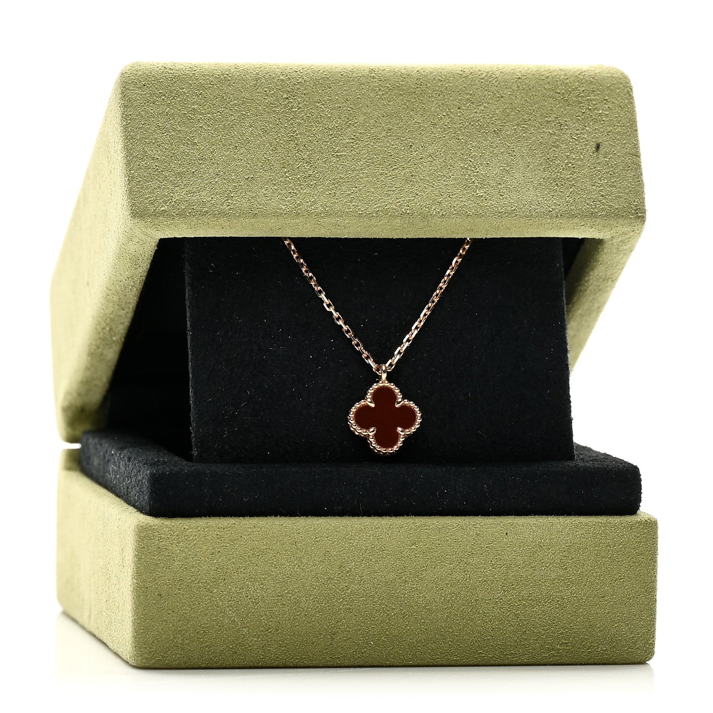 18K Rose Gold Carnelian Sweet Alhambra Pendant Necklace