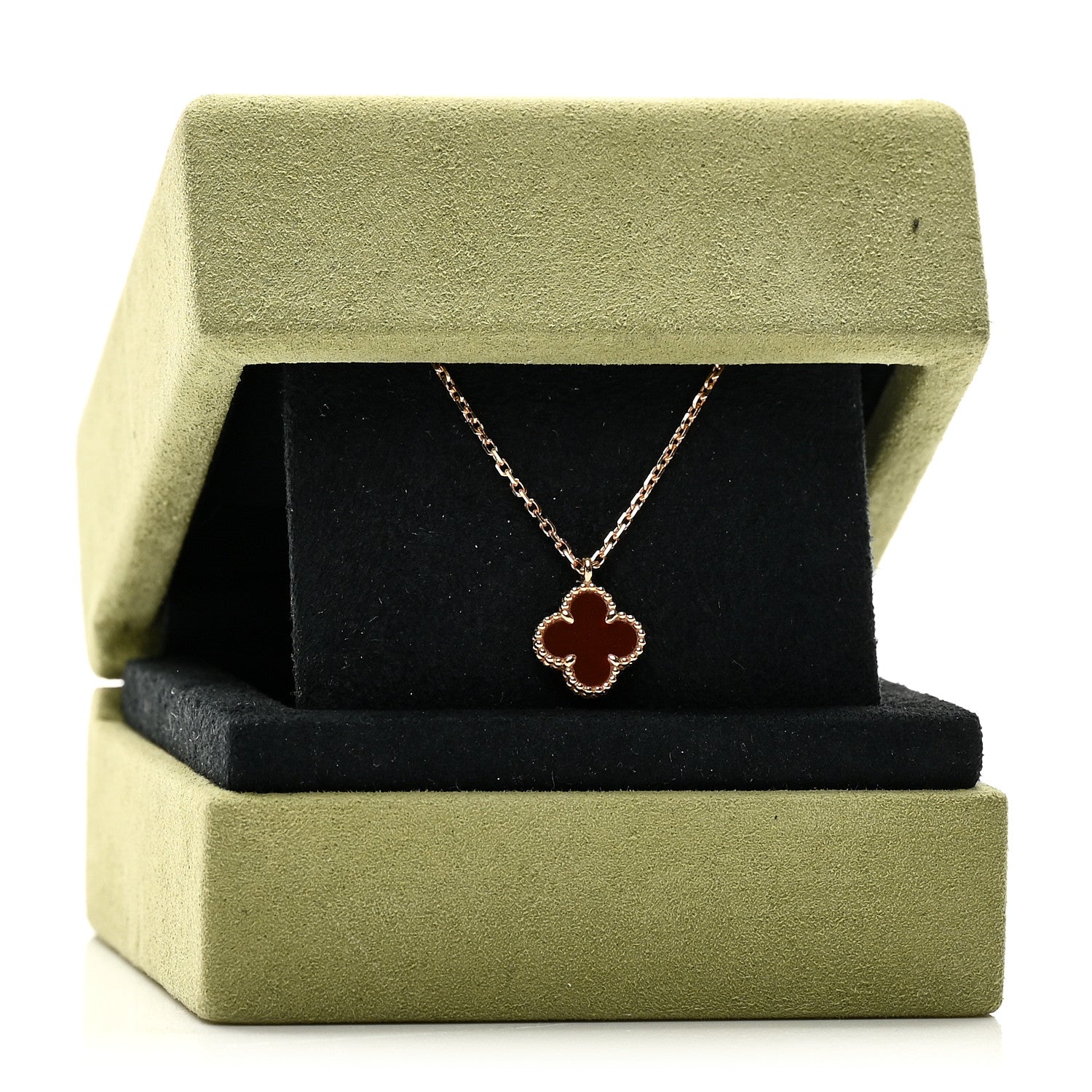 Van Cleef & Arpels 18K Rose Gold Carnelian Sweet Alhambra Pendant Necklace 6 of 6