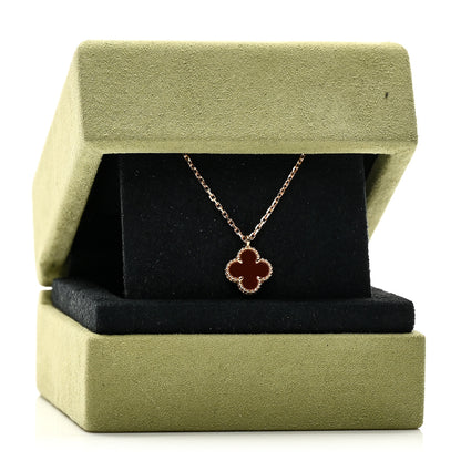 Van Cleef & Arpels 18K Rose Gold Carnelian Sweet Alhambra Pendant Necklace 6 of 6