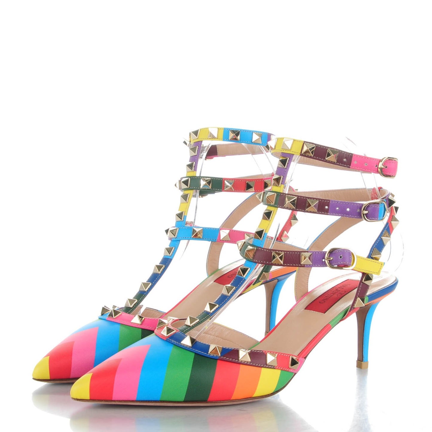 Calfskin 1973 Rockstud Ankle Strap 65mm Pumps 38 Multicolor