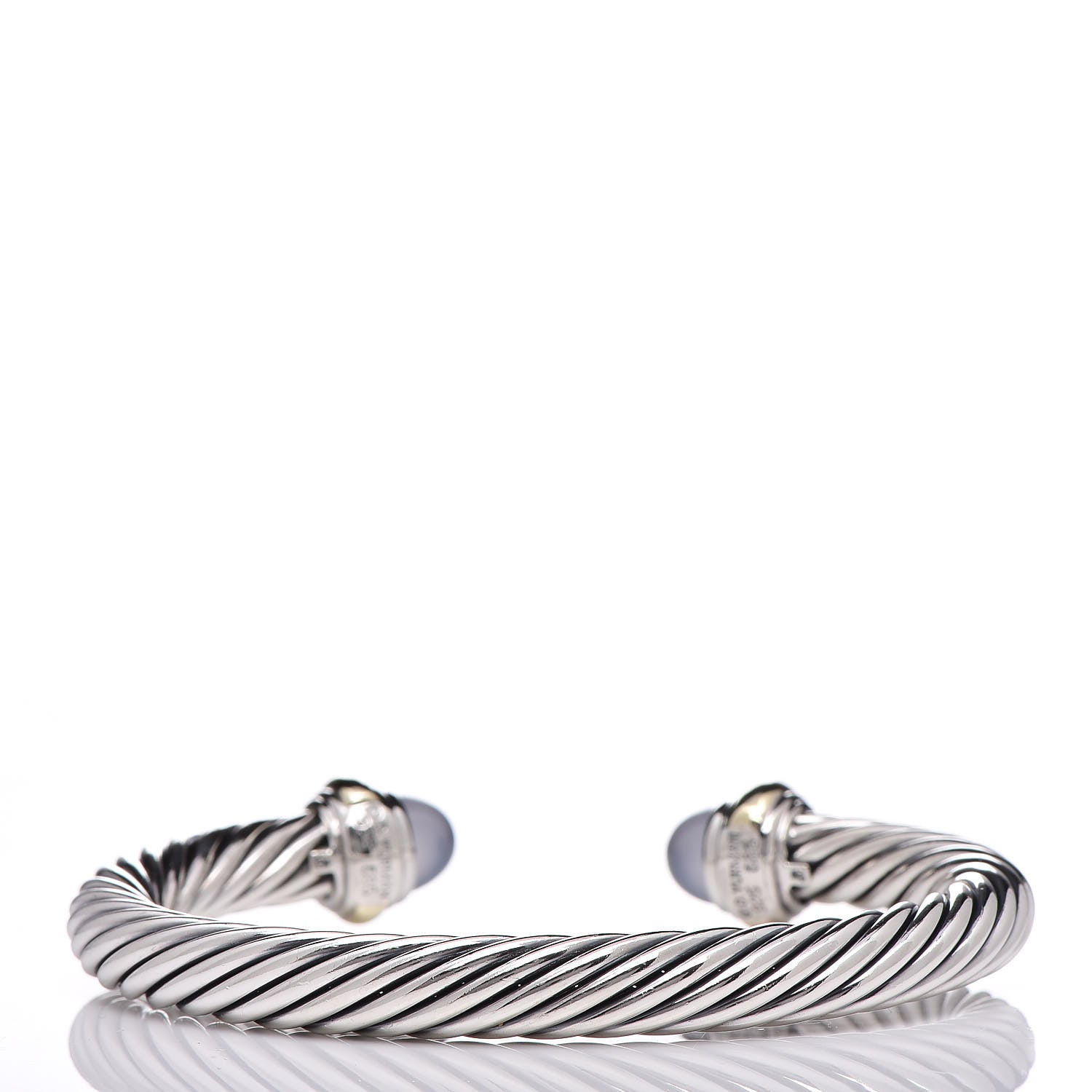 David Yurman Sterling Silver 14K Yellow Gold Chalcedony 7mm Cable Classics Bracelet 3 of 5