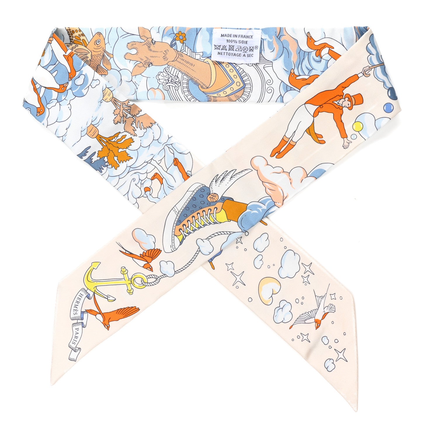 Hermes Silk Sur Mon Nuage Twilly Creme Bleu Ciel Orange 1 of 4