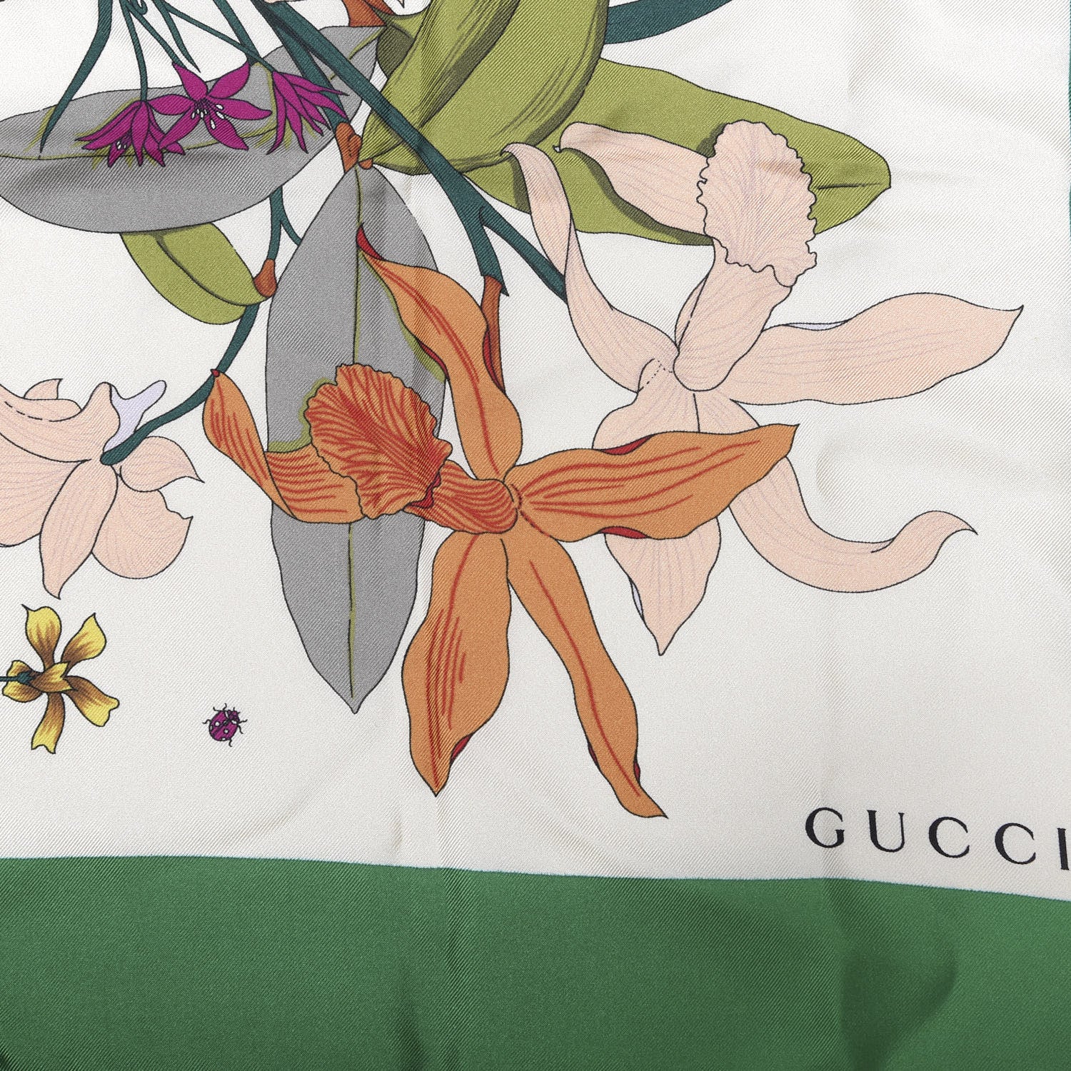 Gucci Silk Flora Gothic Square Scarf Ivory Dark Green 3 of 3
