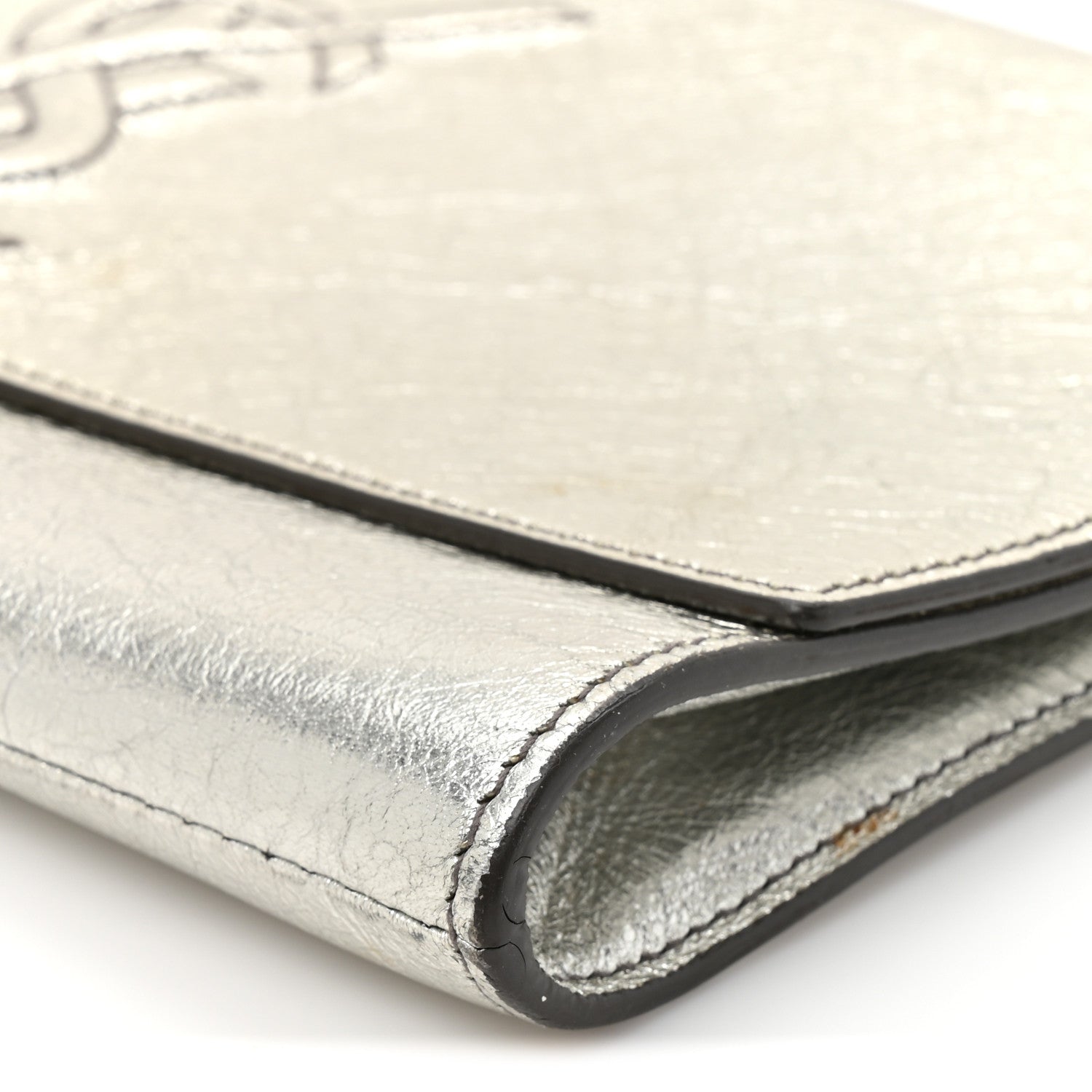 Saint Laurent Metallic Calfskin Monogram Large Belle De Jour Clutch Silver 9 of 11