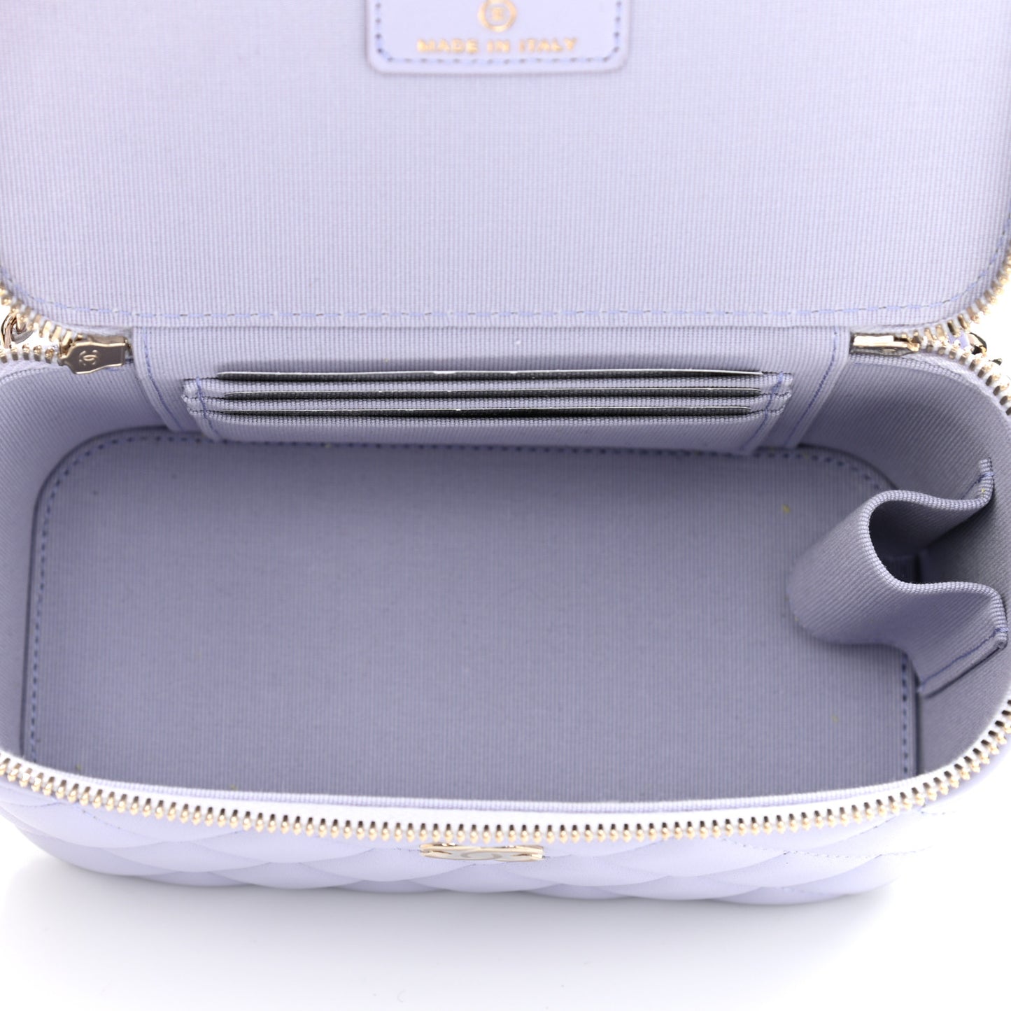 Lambskin Quilted Small Top Handle Vanity Case With Chain Light Purple