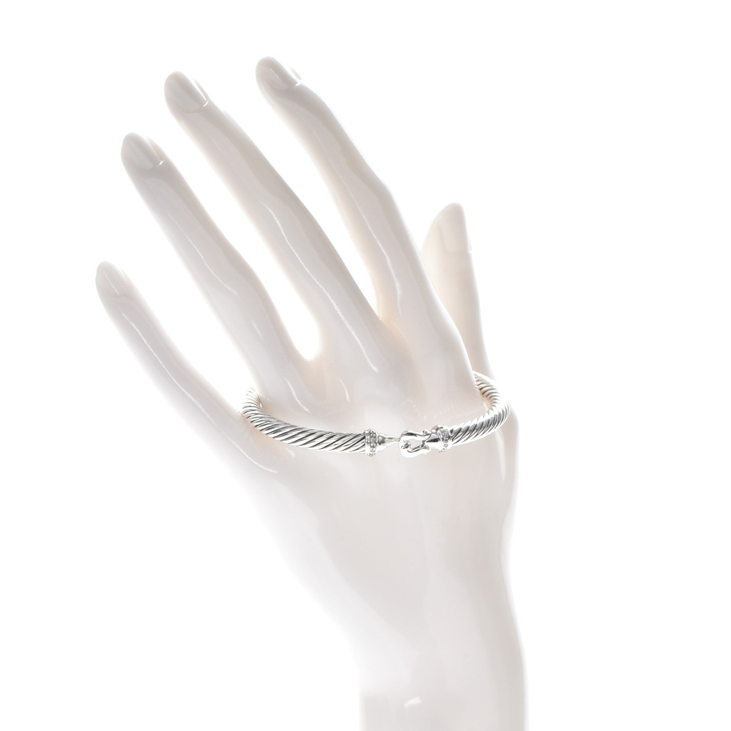 David Yurman Sterling Silver Diamond 5mm Cable Buckle Bracelet 2 of 6