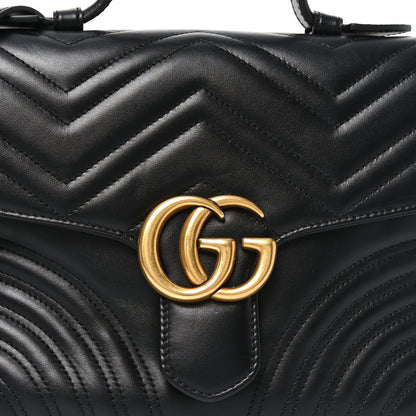 Gucci Calfskin Matelasse Small GG Marmont Top Handle Shoulder Bag Black 8 of 10