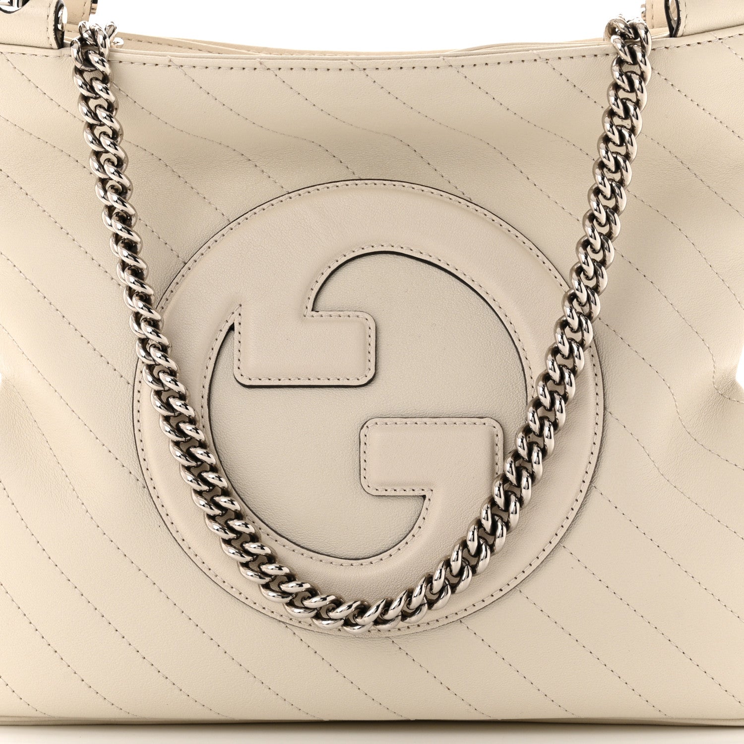 Gucci Sakai Be Green Calfskin Diagonal Stitched Small Blondie Tote Mystic White 9 of 11