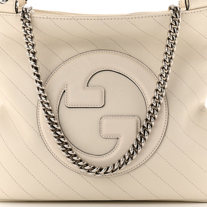 Gucci Sakai Be Green Calfskin Diagonal Stitched Small Blondie Tote Mystic White 9 of 11